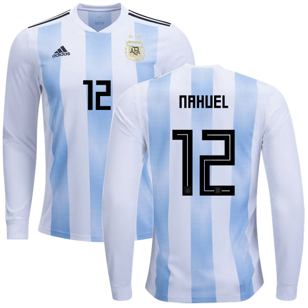 Argentina #12 Nahuel Home Long Sleeves Kid Soccer Country Jersey